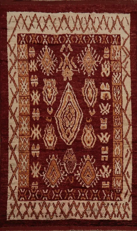 Geometric Red Moroccan Area Rug 7x10