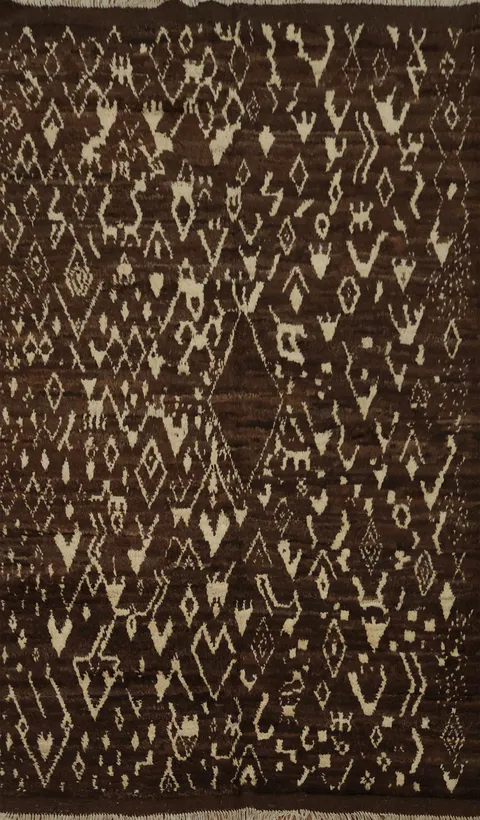 Brown Wool Moroccan Area Rug 5x8