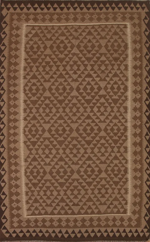 Brown Kilim Reversible Wool Area Rug 7x10