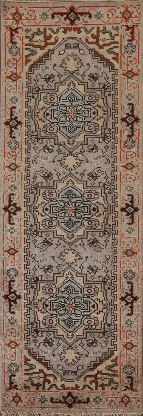 Heriz Serapi Geometric Wool Runner Rug 3x8