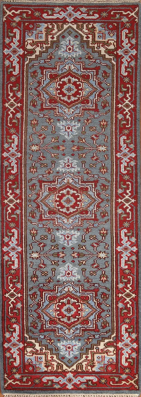 Geometric Heriz Serapi Runner Rug Wool 3x8