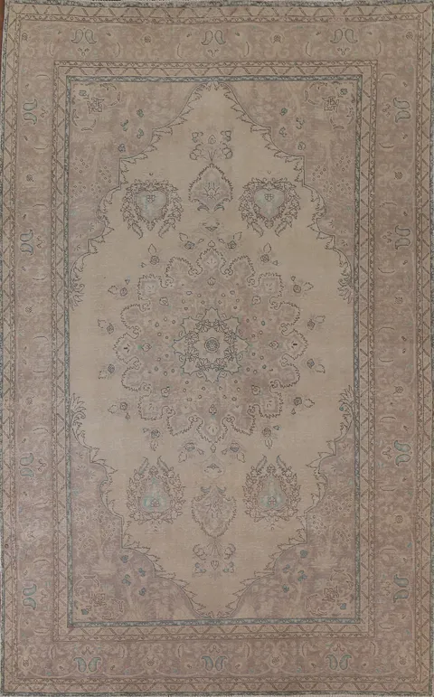Distressed Vintage Tabriz Persian Area Rug 7x11