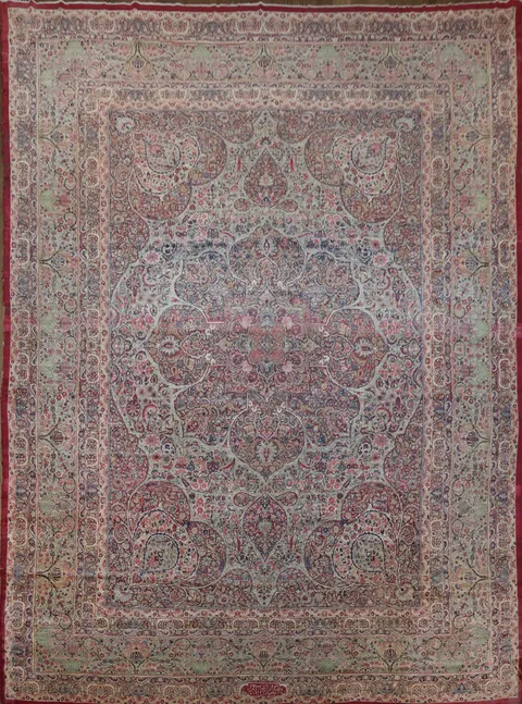 Pre-1900 Antique Kerman Lavar Vegetable Dye Persian Rug 16x22