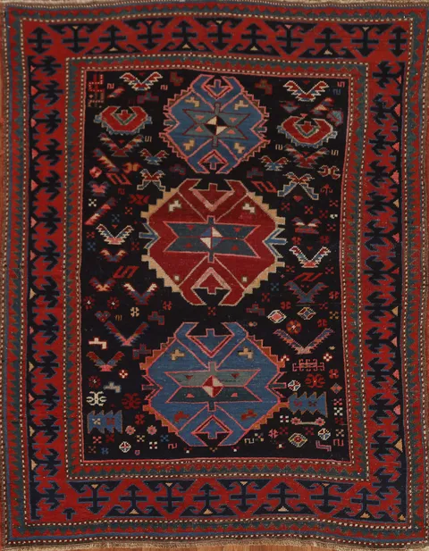 Pre-1900 Antique Caucasian Vegetable Dye Area Rug 4x6