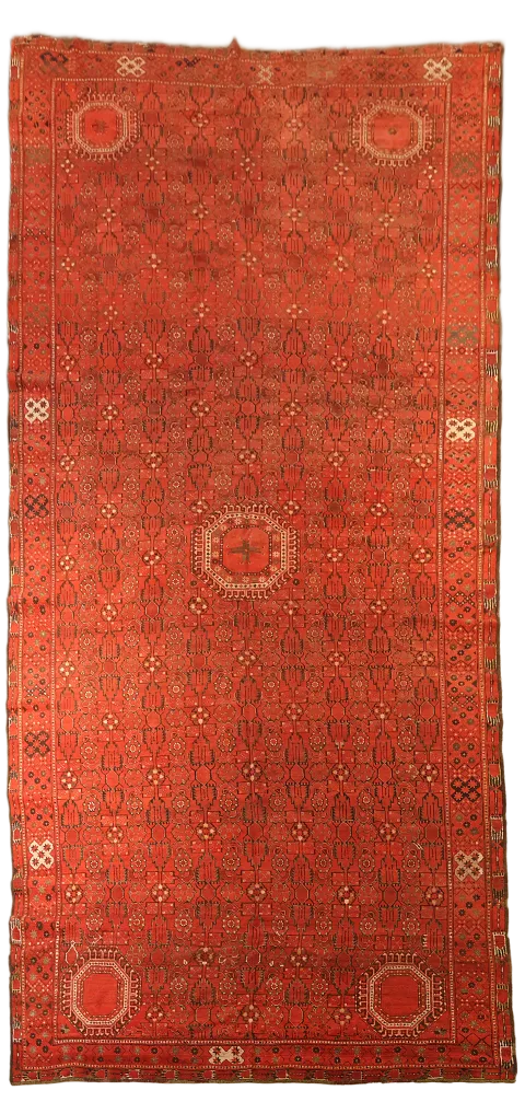 Pre-1900 Antique Turkoman Yamot Vegetable Dye Large Rug 9x18