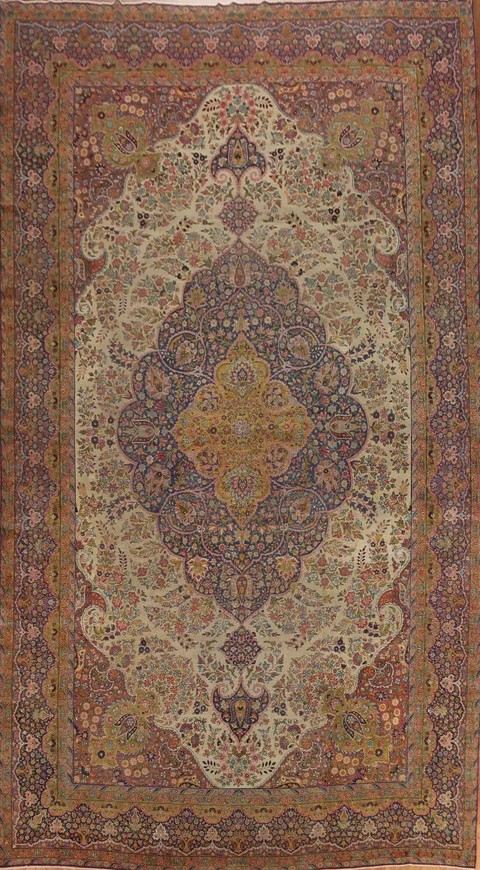 Pre-1900 Antique Kerman Vegetable Dye Persian Large Rug 11x18