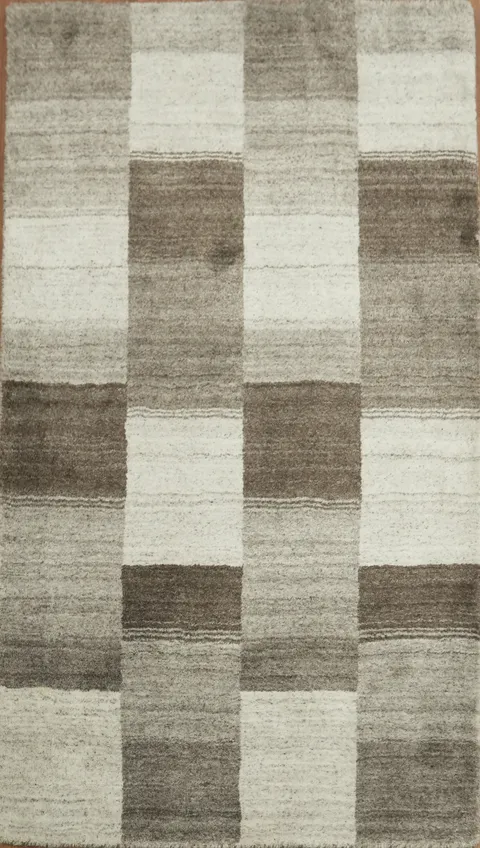 Chic Monochrome Checkerboard Style Gabbeh Wool Rug 3x5