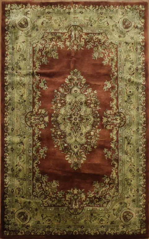 Hand-Tufted Wool Aubusson Rust & Brown Rug 5x8