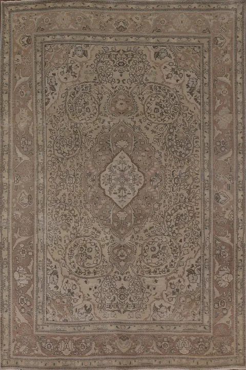 Distressed Muted Tabriz Persian Area Rug 7x9