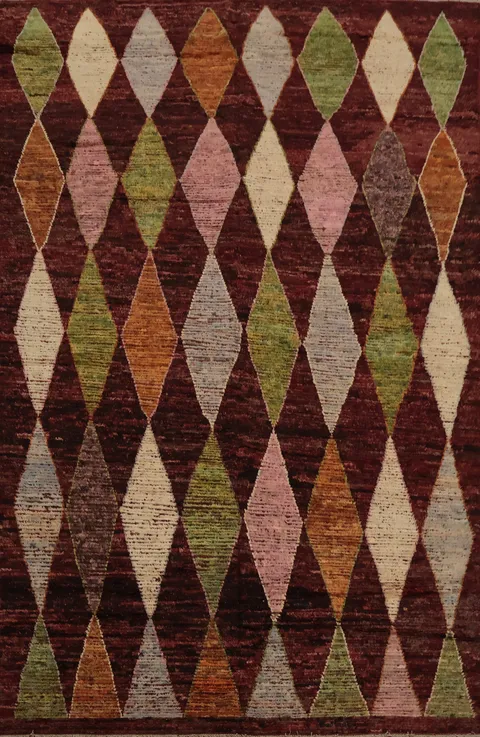 Elegant Rustic Moroccan Area Rug 10x13 with Geometric Diamond Motifs