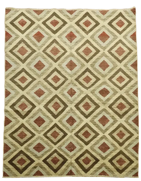 Geometric Diamond Pattern Rug with Earthy Tones Elegance 7x9