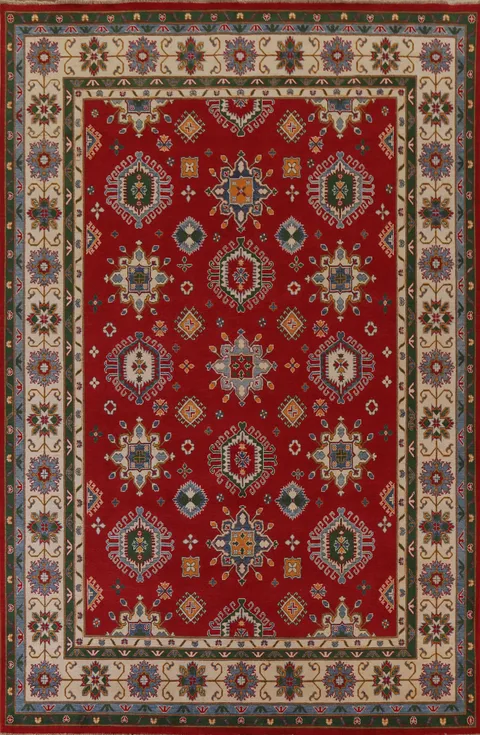 Red Geometric Kazak Vegetable Dye Area Rug 9x12