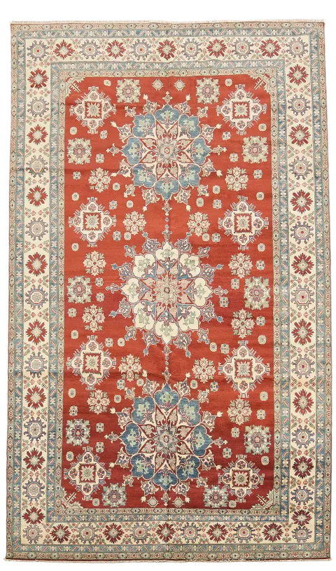 Traditional Red and Blue Kazak Pakistani Large Rug 10'x17'