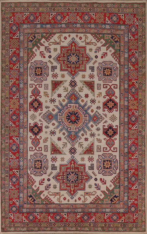 Ivory Kazak Vegetable Dye Area Rug 7x10