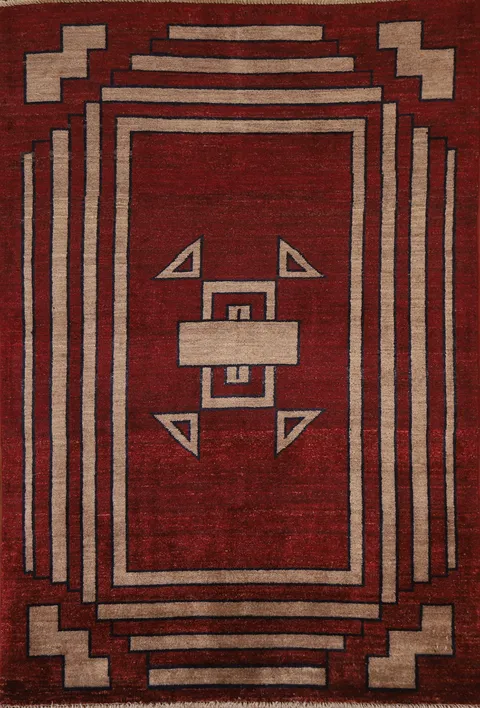 Red Gabbeh Kashkoli Geometric Area Rug 4x6