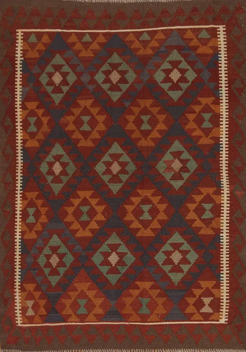 Geometric Kilim Hand Woven Area Rug 5x6