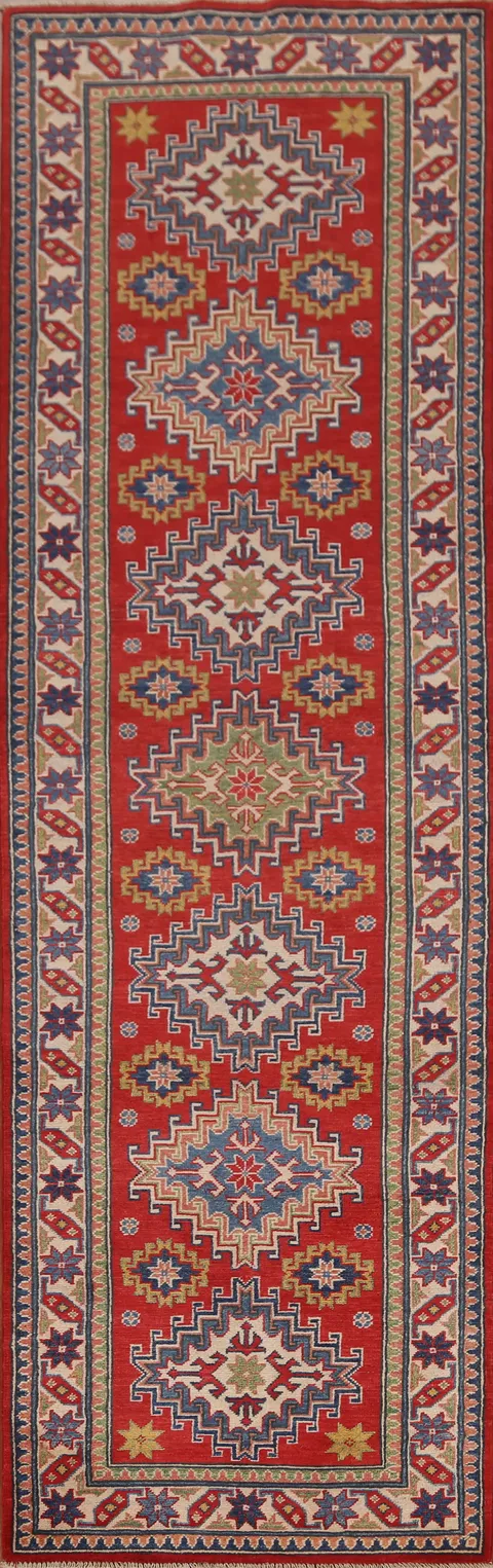 Hand-Knotted Kazak Pakistani Runner Rug 3x10