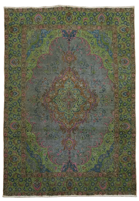 Distressed Over-Dyed Tabriz Persian Area Rug 7x10