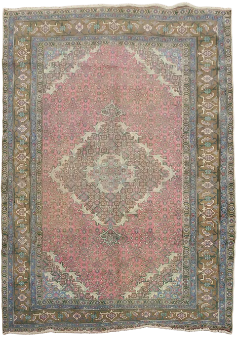 Vintage Pink and Blue Persian Rug with Classic Geometric Motif Design 6'x9'