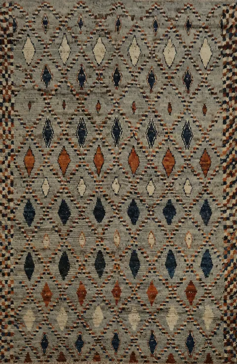 Charming Moroccan Area Rug 7x10 with Bold Diamond-shaped Designs