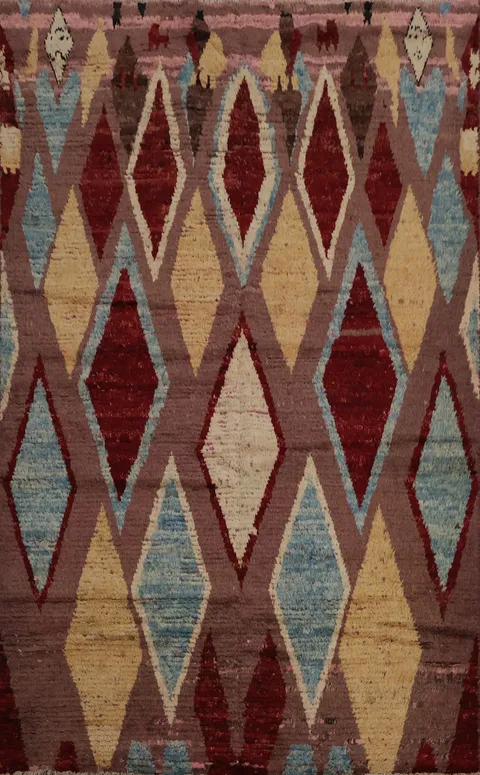 Artistic Moroccan Area Rug 6x8 with Symmetrical Geometric Motifs