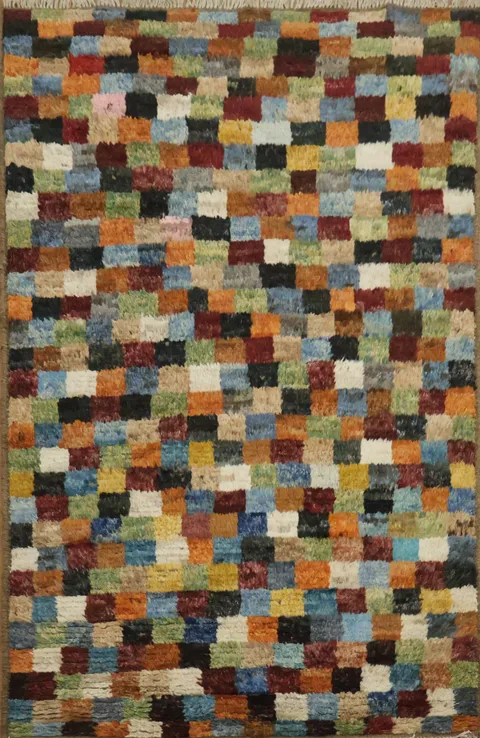 Checkered Moroccan Wool Area Rug 4x6