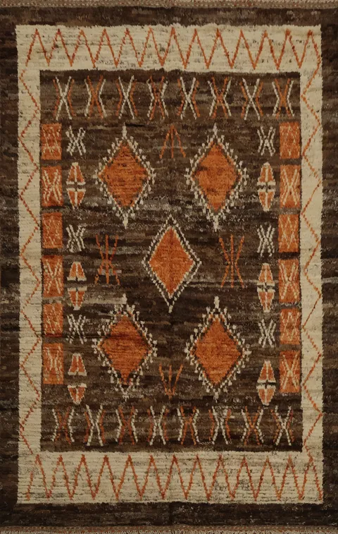 Earthy Tones Ethnic Geometric Moroccan Wool Area Rug 6x8