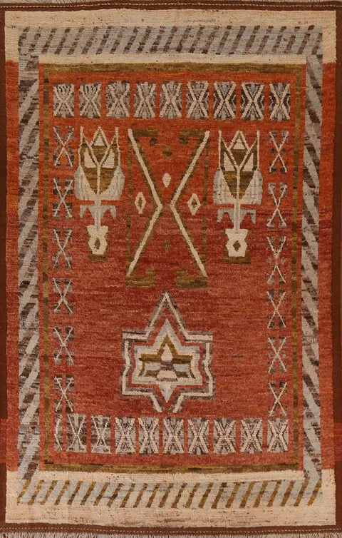 Orange Moroccan Tribal Area Rug 7x10