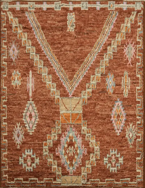 Orange Wool Moroccan Tribal Area Rug 5x7