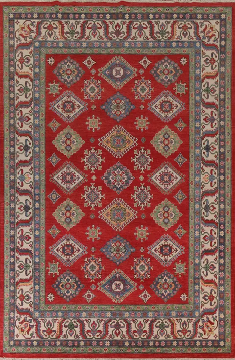 Geometrid Kazak Oriental Area Rug 9x12