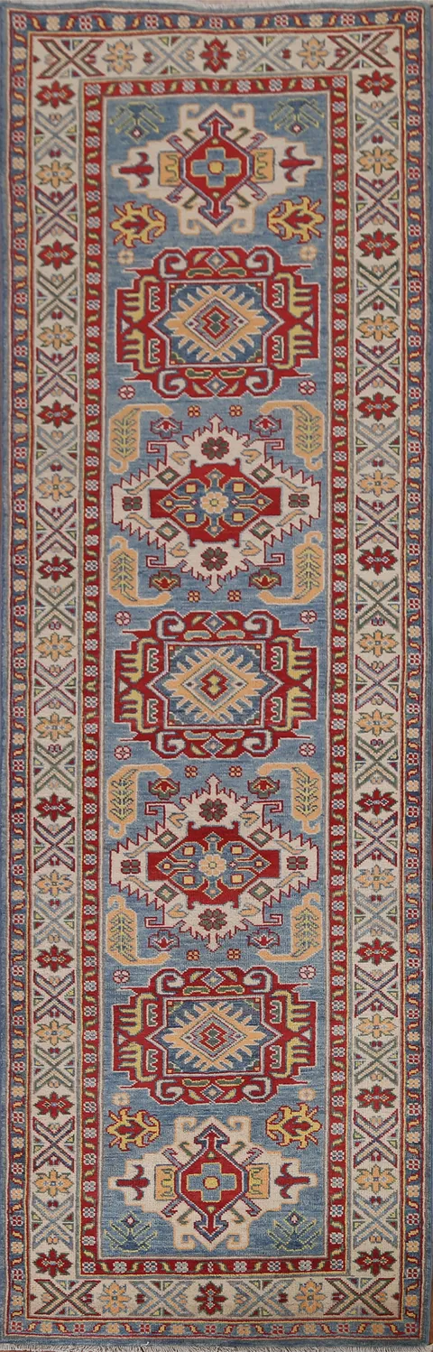 Geometric Kazak Oriental Runner Rug 3x10
