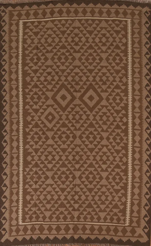Tribal Brown Kilim Wool Area Rug 7x10