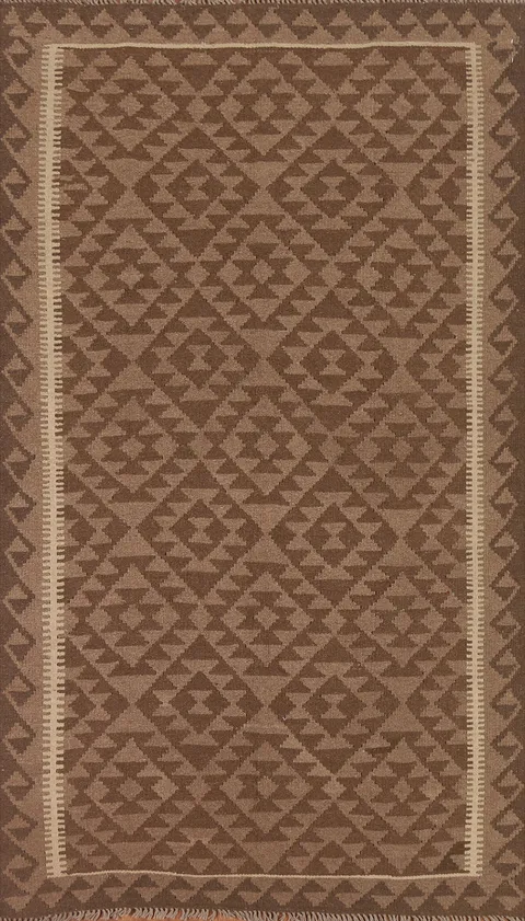 Brown Kilim Reversible Wool Area Rug 5x8