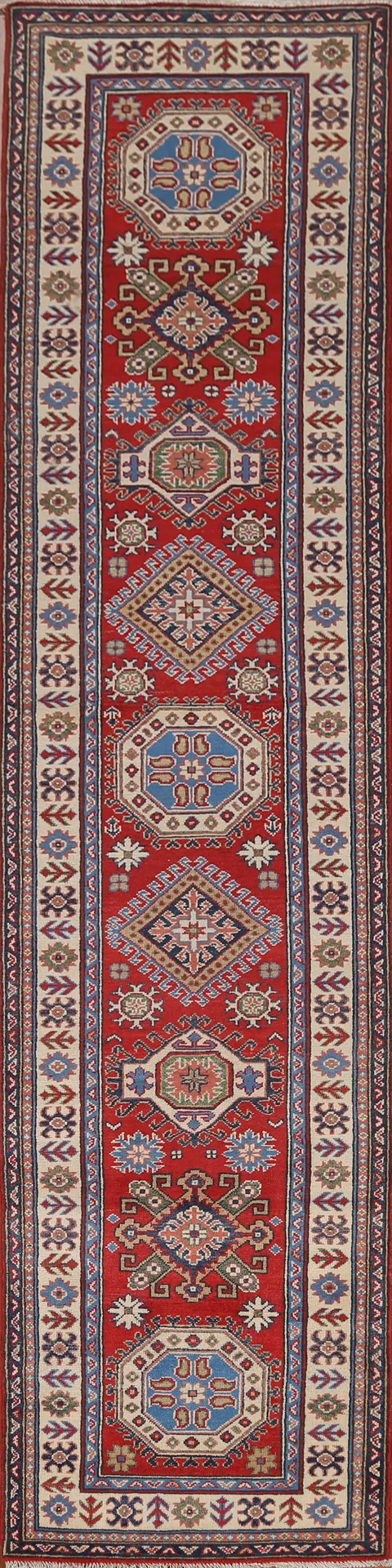 Handmade Kazak Red Wool Runner Rug 3x13