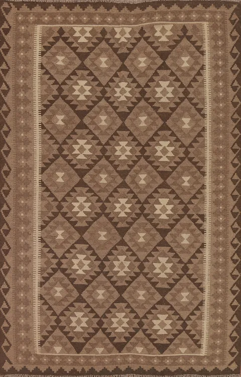 Brown Reversible Wool Kilim Area Rug 5x8