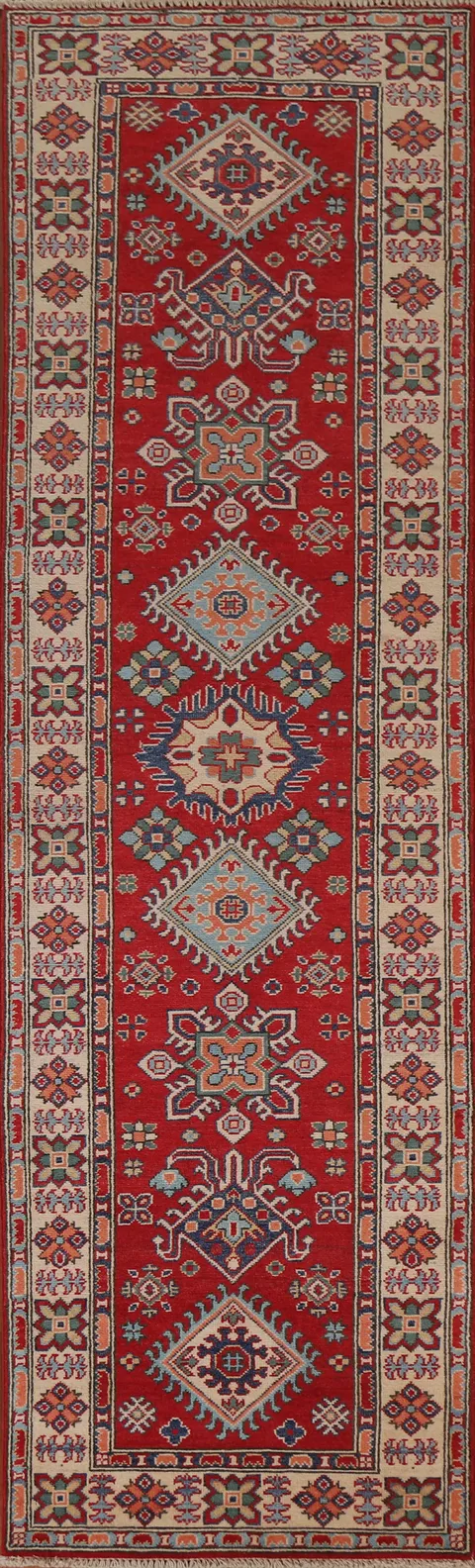 Geometric Kazak Oriental Runner Rug 3x10
