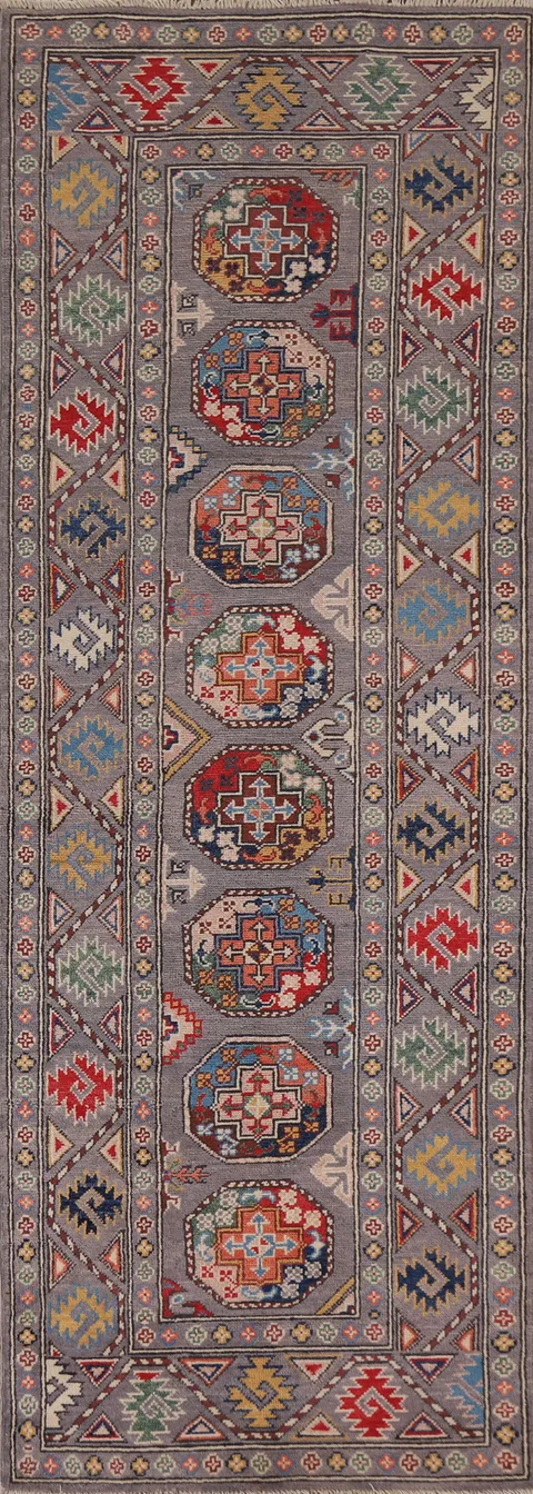 Geometric Kazak Wool Runner Rug 3x8