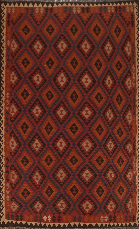 All-Over Wool Kilim Geometric Area Rug 7x10