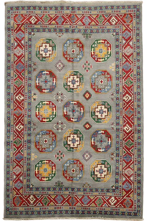 Gray Wool Kazak Hand-Knotted Area Rug 6x8