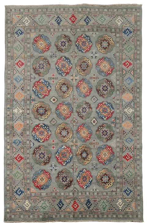 Gray Wool Kazak Hand-Knotted Area Rug 7x10