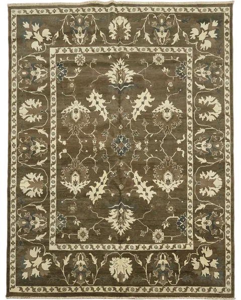 Elegant Brown Floral Rug with Classic Borders for Luxurious Décor 8'x10'
