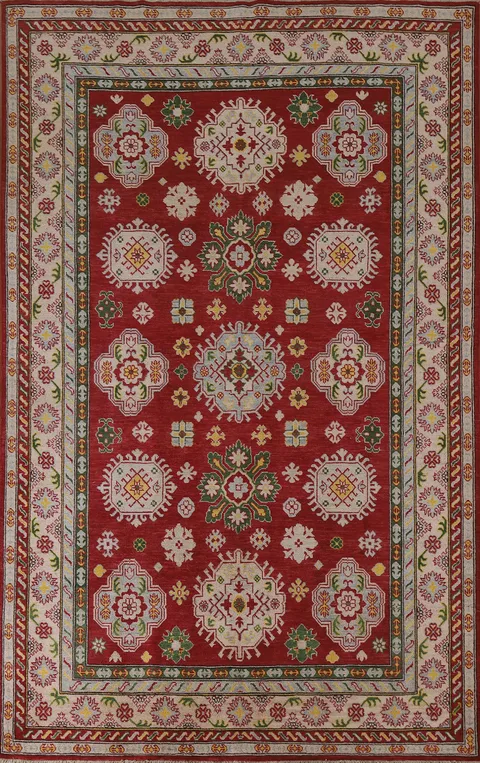 Geometric Red Kazak Wool Area Rug 7x10