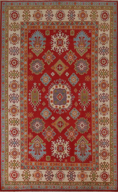 Geometric Red Kazak Wool Area Rug 7x10