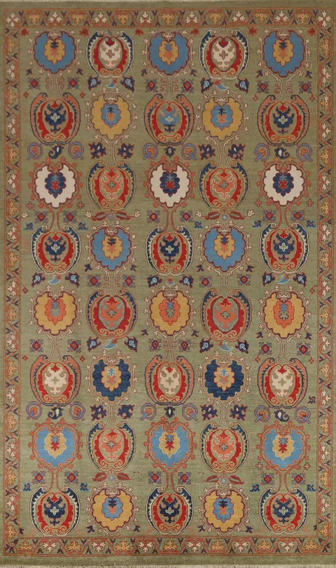 All-Over Green Kazak Handmade Area Rug 7x10