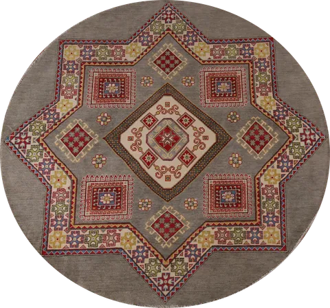 Geometric Kazak Round Area Rug 7x7