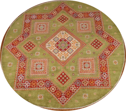 Green Wool Kazak Round Area Rug 8x8