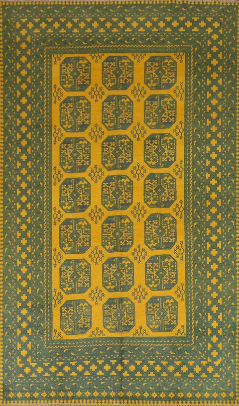 Yellow/ Green Wool Kazak Oriental Area Rug 7x10