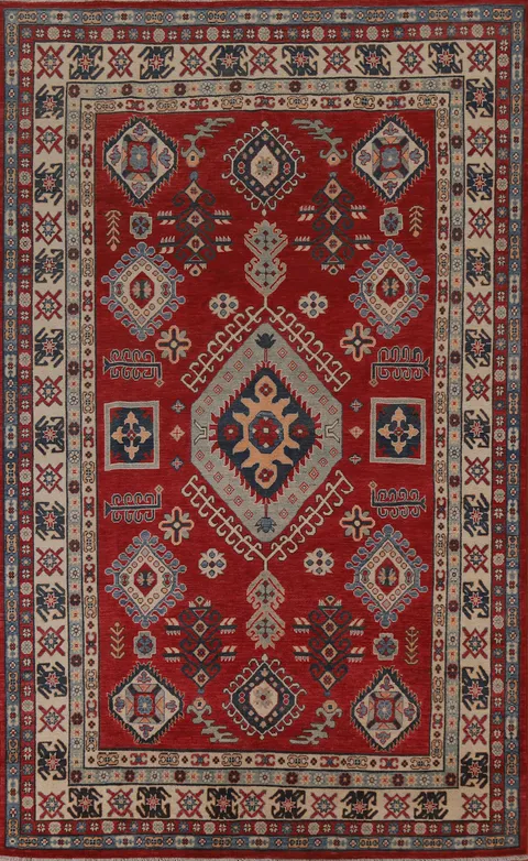 Geometric Red Kazak Oriental Area Rug 7x10