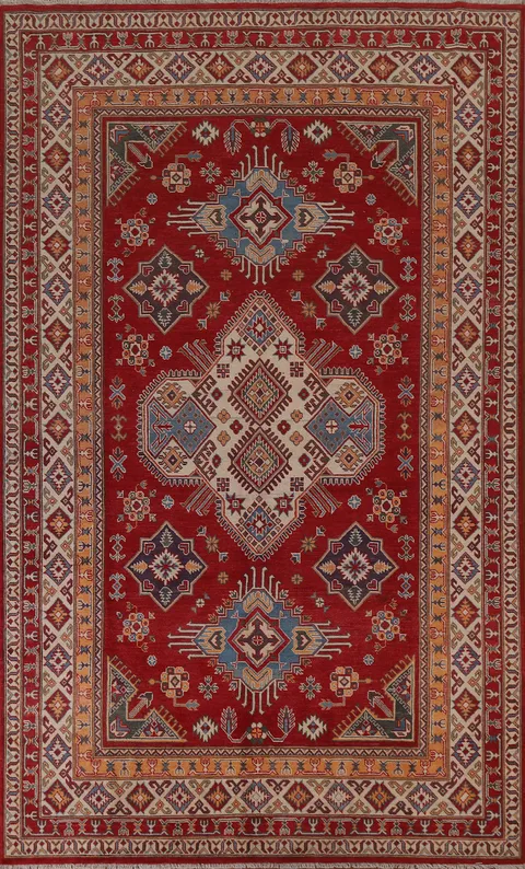 Geometric Red Kazak Oriental Area Rug 7x10