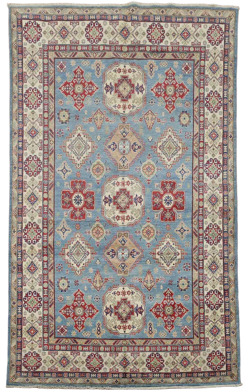 Light Blue Kazak Geometric Area Rug 7x10